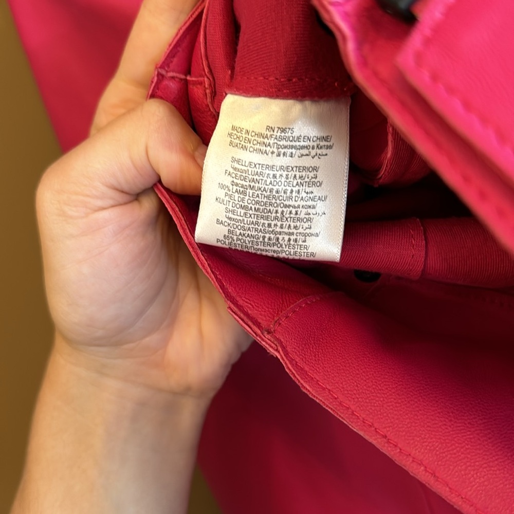 BCBGmaxazria hot pink lamb leather moto jacket XS - Picture 4 of 7